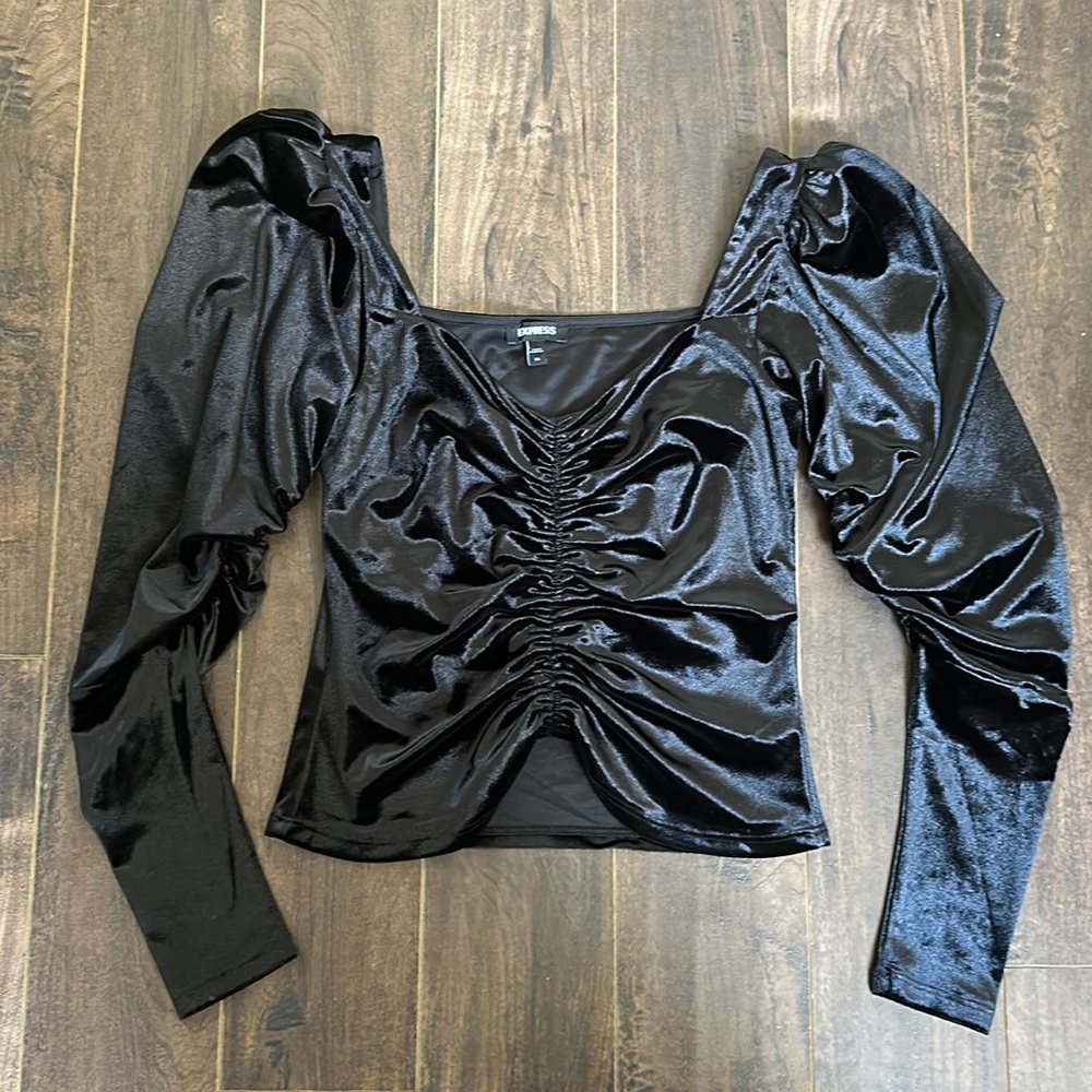 Express Velvet Long Sleeve Ruched Top